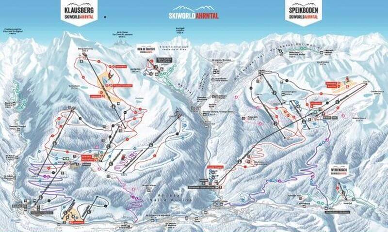 Skilager Ahrntal: Pistenplan der Skigebiete Klausberg und Speikboden in Südtirol